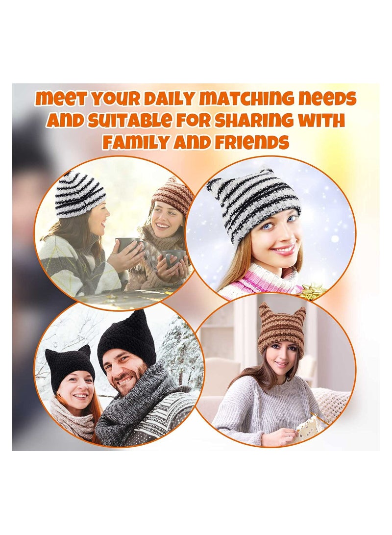 Winter Warm Cap, 3Pcs Women Knitted Beanie Set with Cat Ears and Horns, Slouchy Crochet Hat for Cold Weather, Stylish and Cozy Knit Caps for Women - Image 5