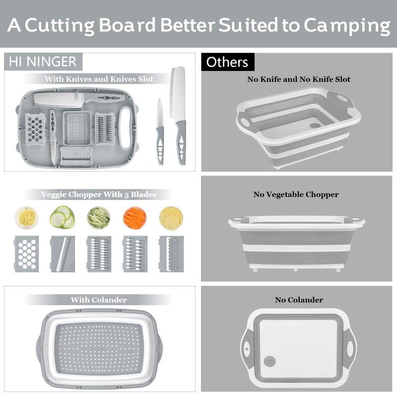 HI NINGER Collapsible Cutting Board with Colander, 9-In-1 Multi Chopping Board Kitchen Vegetable Washing Basket for Camping Gifts Camping Accessories for RV Campers - Image 2