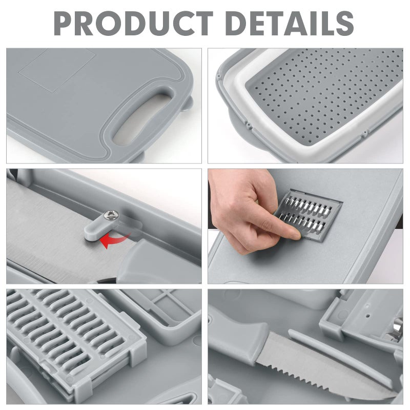 HI NINGER Collapsible Cutting Board with Colander, 9-In-1 Multi Chopping Board Kitchen Vegetable Washing Basket for Camping Gifts Camping Accessories for RV Campers - Image 4