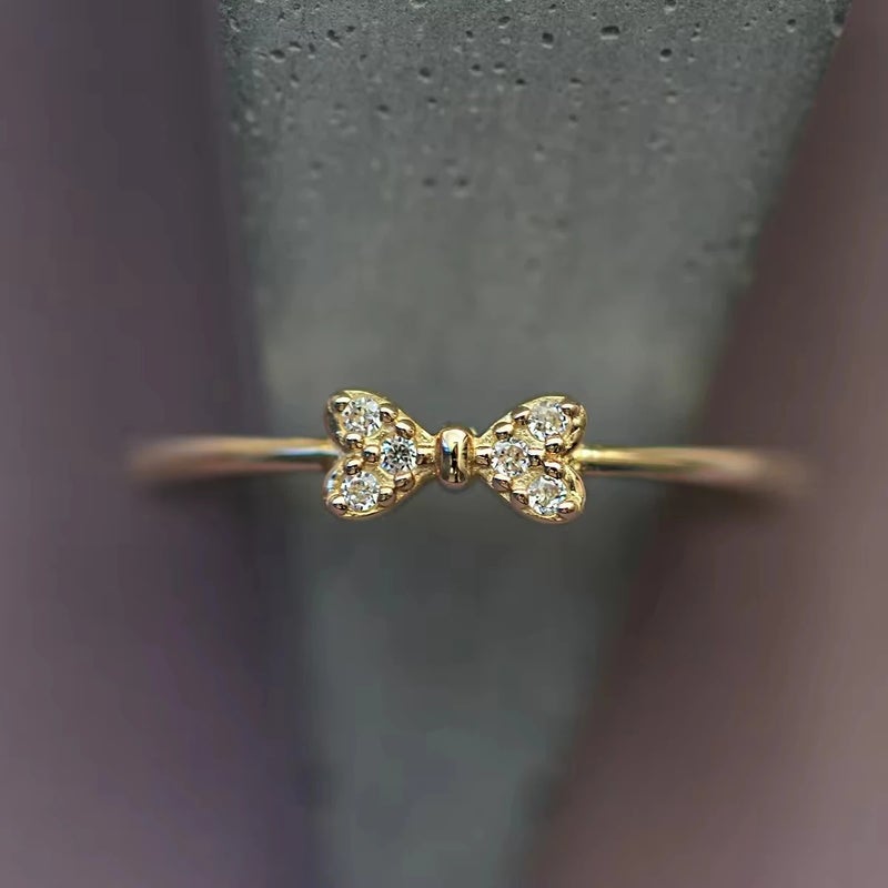 Bluejw 925 Sterling Silver Bow Zircon Ring for Women – 14K Gold Plated Fashion Jewelry Engagement & Wedding Ring, Elegant Cubic Zirconia Statement Rings - Image 2