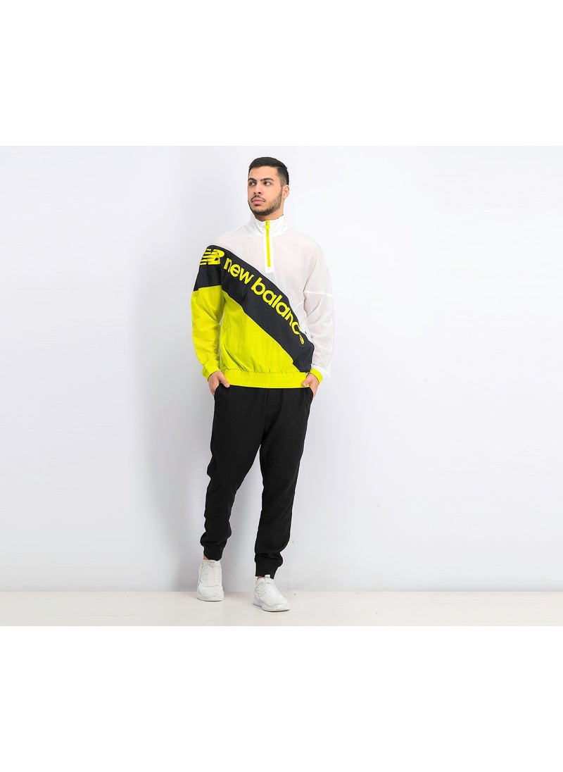 New Balance Men Quarter Zip Long Sleeve Windbreaker Training Jacket, White and Lime Green  - Image 3