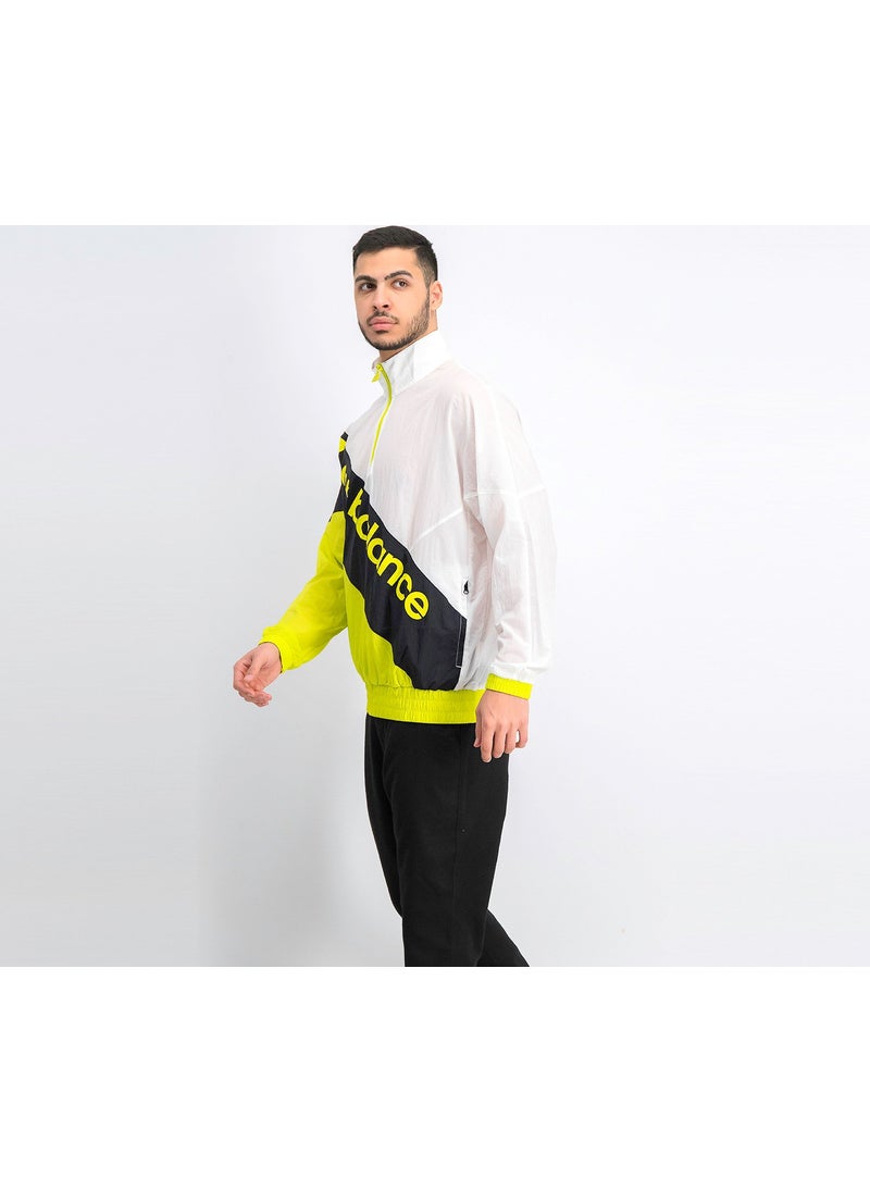 New Balance Men Quarter Zip Long Sleeve Windbreaker Training Jacket, White and Lime Green  - Image 2