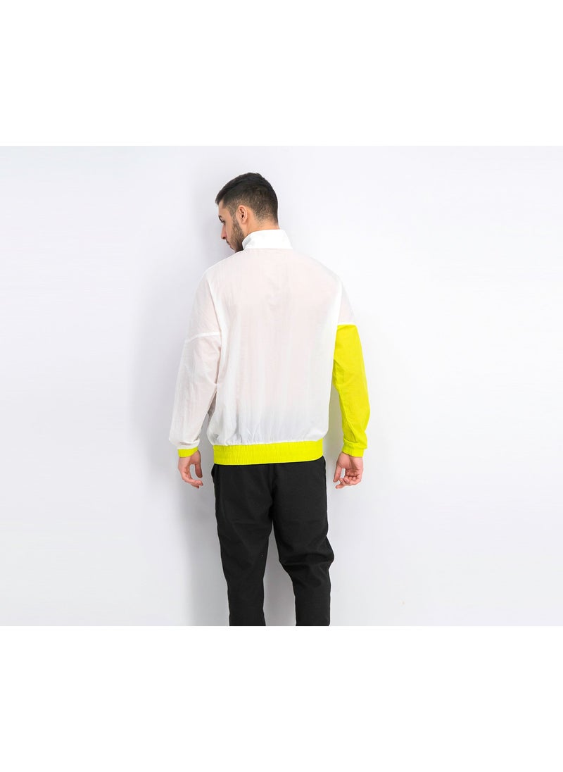 New Balance Men Quarter Zip Long Sleeve Windbreaker Training Jacket, White and Lime Green  - Image 4