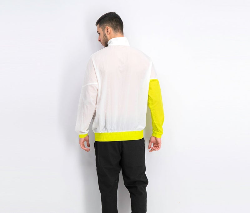 New Balance Men Quarter Zip Long Sleeve Windbreaker Training Jacket, White and Lime Green - Image 4