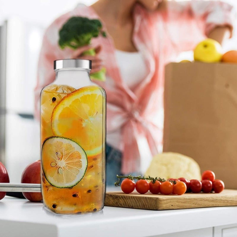 SQINELLI Glass Water Bottle with LeakProof Airtight Stainless Steel Lid for Water Smoothie Juices Reusable Travel Glass Drinking Square Fridge Bottles Set 1000ml 3 - Image 3