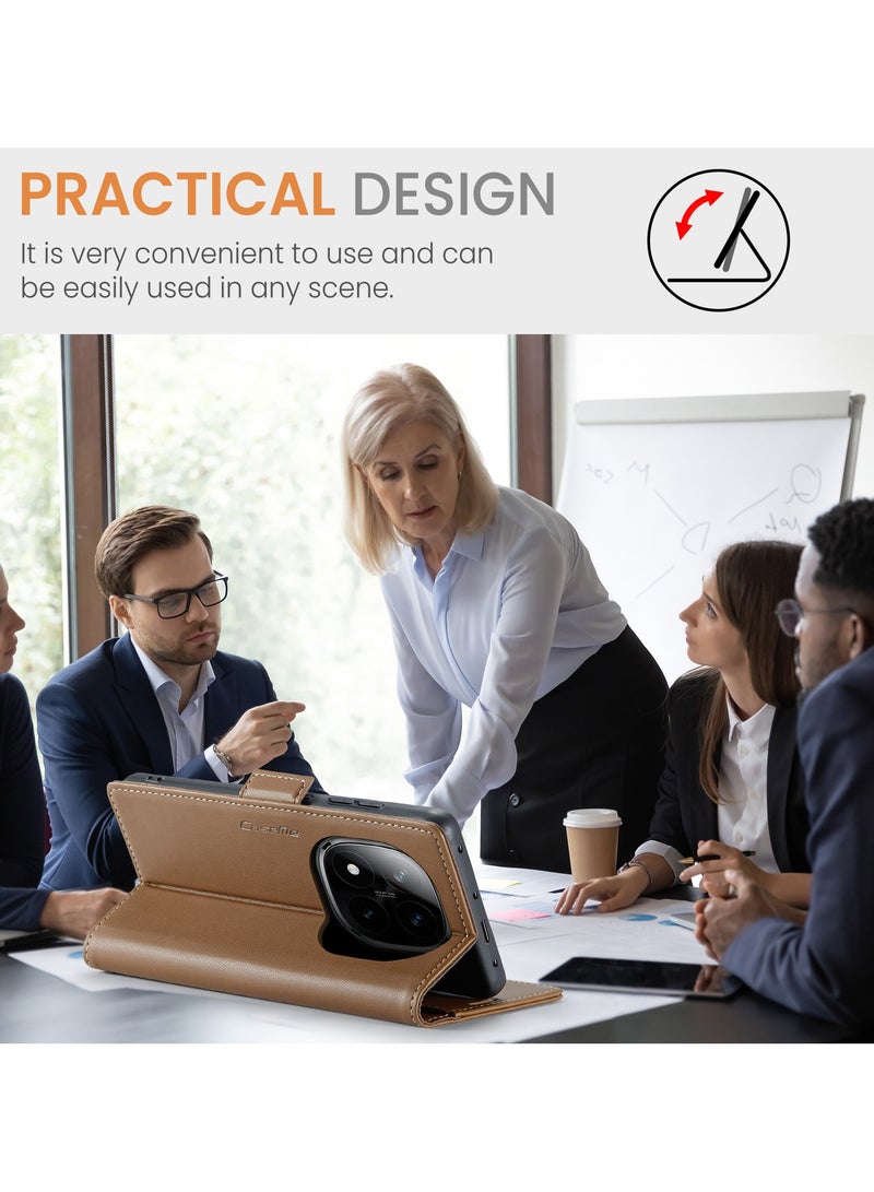 CaseMe Phone Case Luxury PU Leather Design Anti Fingerprint 023 Flip Cover Card Slot Holder Cover For Redmi Note 14 Pro Plus /Redmi Note 14 Pro+ (Brown) - Image 5