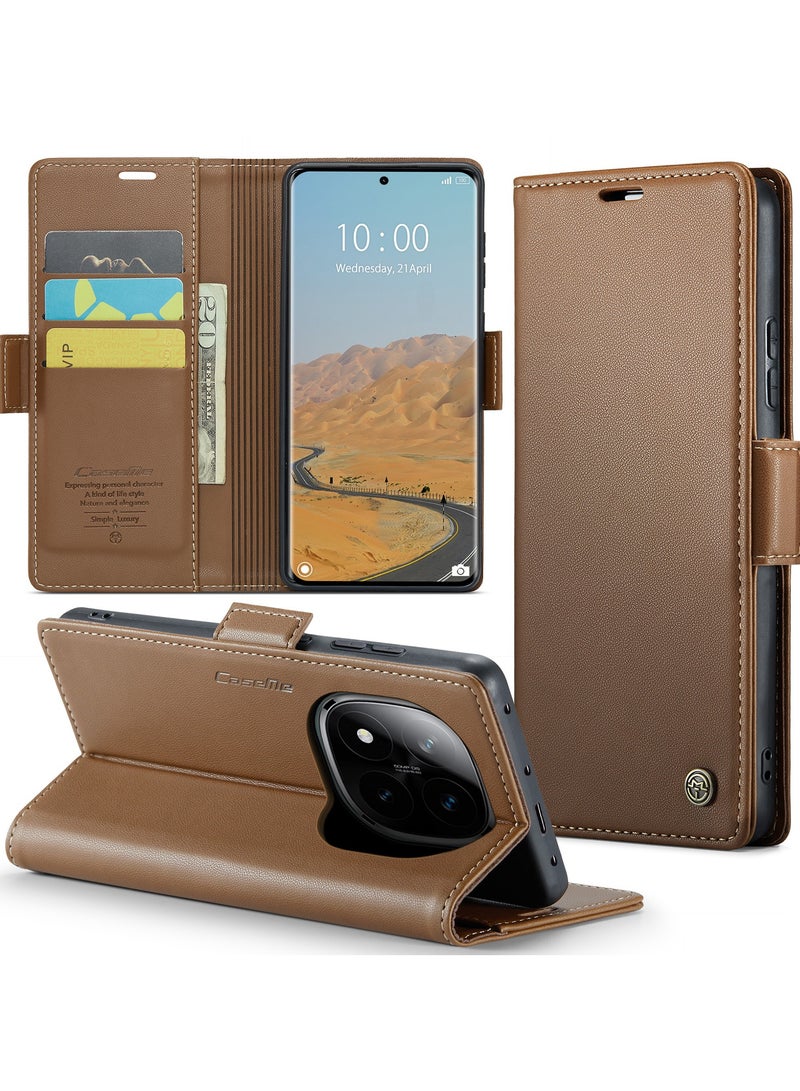 CaseMe Phone Case Luxury PU Leather Design Anti Fingerprint 023 Flip Cover Card Slot Holder Cover For Redmi Note 14 Pro Plus /Redmi Note 14 Pro+ (Brown) - Image 2