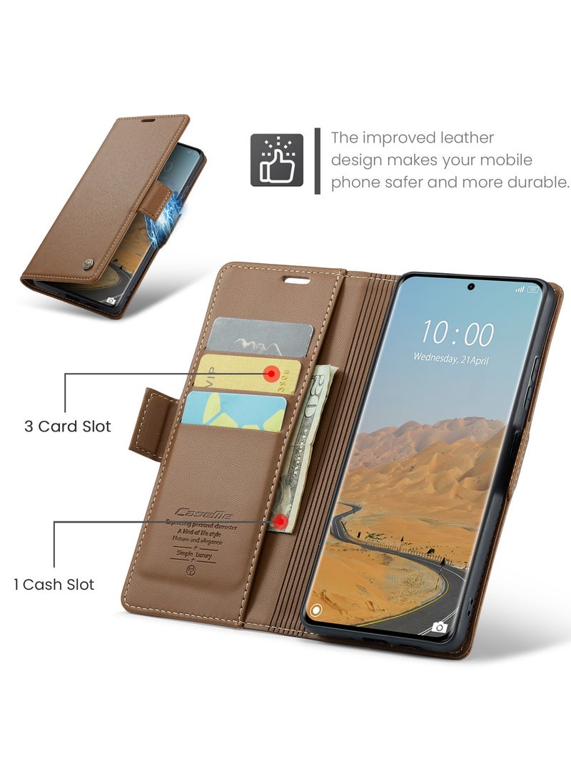 CaseMe Phone Case Luxury PU Leather Design Anti Fingerprint 023 Flip Cover Card Slot Holder Cover For Redmi Note 14 Pro Plus /Redmi Note 14 Pro+ (Brown) - Image 4