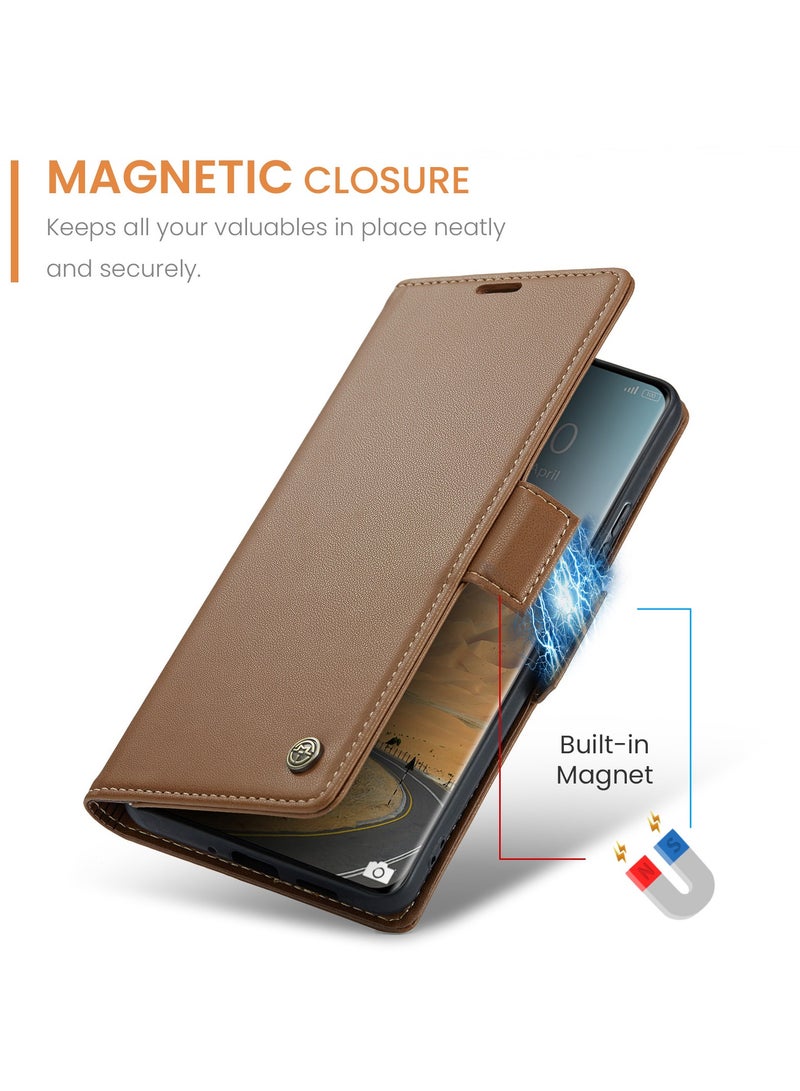 CaseMe Phone Case Luxury PU Leather Design Anti Fingerprint 023 Flip Cover Card Slot Holder Cover For Redmi Note 14 Pro Plus /Redmi Note 14 Pro+ (Brown) - Image 3