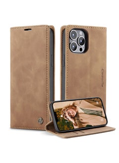 CaseMe Case Compatible with Iphone 15 Pro, Wallet Case with 3 Card Slots and Strong Magnetic Shockproof TPU Interior Case, PU Leather Magnetic Flip Cover for Iphone 15 Pro(Brown)  - Image 1
