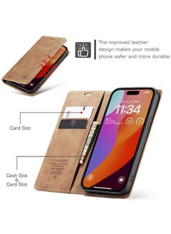 CaseMe Case Compatible with Iphone 15 Pro, Wallet Case with 3 Card Slots and Strong Magnetic Shockproof TPU Interior Case, PU Leather Magnetic Flip Cover for Iphone 15 Pro(Brown)  - Image 3