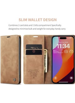 CaseMe Case Compatible with Iphone 15 Pro, Wallet Case with 3 Card Slots and Strong Magnetic Shockproof TPU Interior Case, PU Leather Magnetic Flip Cover for Iphone 15 Pro(Brown)  - Image 5