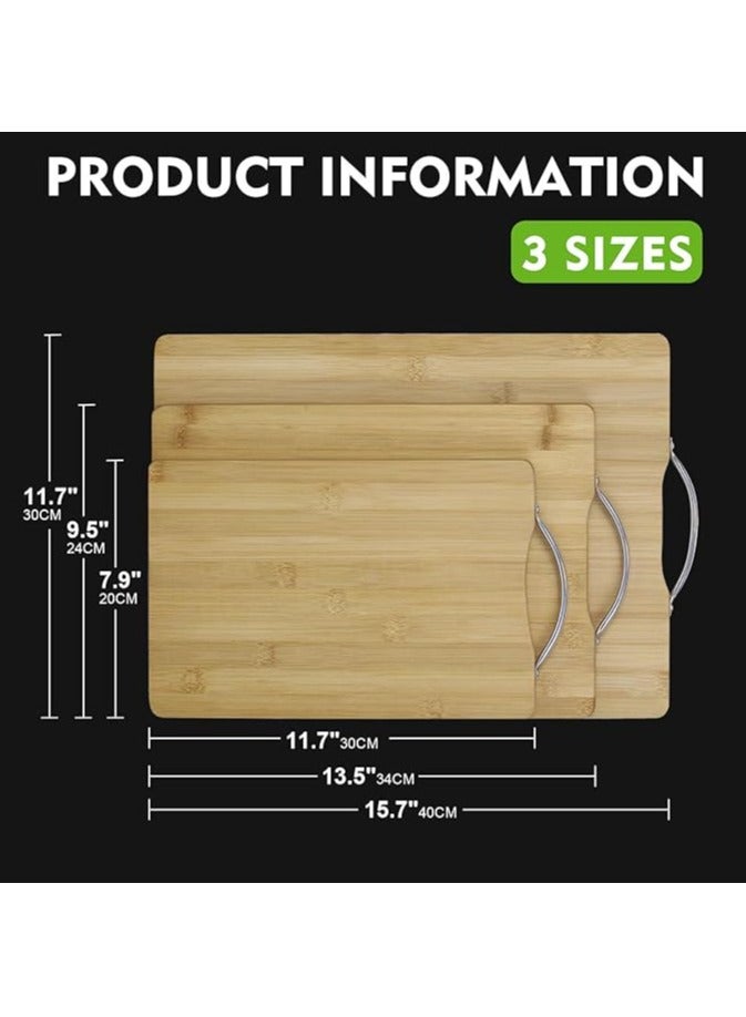 UREVO Bamboo Wood Cutting Board Set 3 Pack with Stainless Steel Handle for Meat Vegetables Cheese Serving and Chopping Everyday Kitchen Use - Image 4