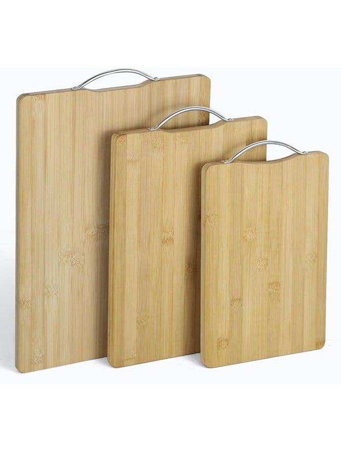 UREVO Bamboo Wood Cutting Board Set 3 Pack with Stainless Steel Handle for Meat Vegetables Cheese Serving and Chopping Everyday Kitchen Use - Image 1