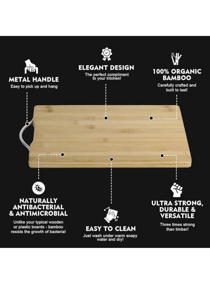 UREVO Bamboo Wood Cutting Board Set 3 Pack with Stainless Steel Handle for Meat Vegetables Cheese Serving and Chopping Everyday Kitchen Use - Image 2