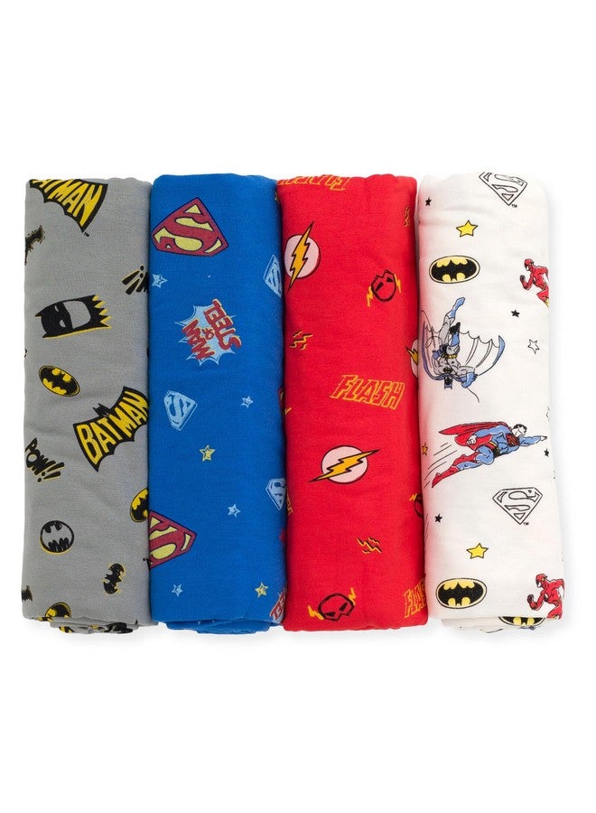 DC Comics Justice League Batman Superman The Flash Newborn Baby Boys 4 Pack Receiving Blanket Logo OS - Image 1