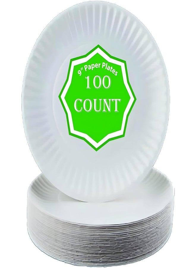 Perfect Stix 9 inch Paper Plates. Pack of 100 Count Paper Plates. Made In the USA., White - Image 1