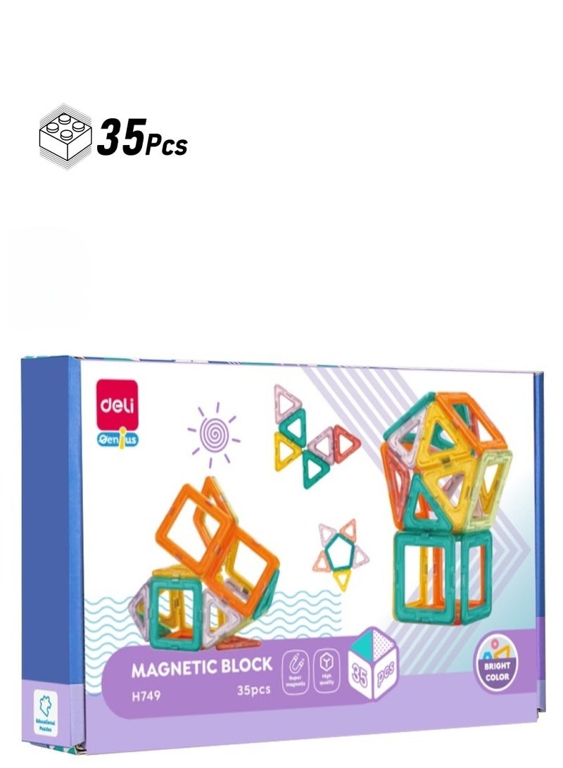 Deli EH749 Magnetic Building Blocks for Kids – 35PCS Educational Construction Toy Set, STEM Learning Toys for Boys & Girls Ages 3+, Colorful Magnetic Tiles for Creative Building. - Image 1