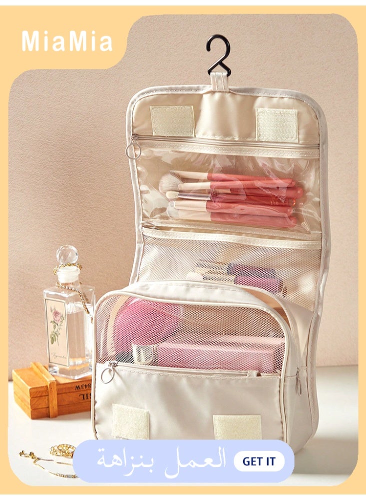 Miamia 1 Pcs Multifunctional Hanging Makeup Bag with Large Capacity Storage Easy to Carry Suitable as a Gift Bohemian Style White - Image 1