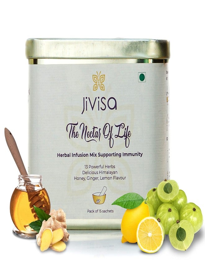 JiViSa The Nectar of Life Herbal Infusion Mix - 13 Powerful Herbs with Honey, Ginger & Lemon Flavour | Immunity Booster Kadha Tea Mix | Sugar-Free Diabetic Friendly Herbal Drink (75 g Tin Pack) - Image 1