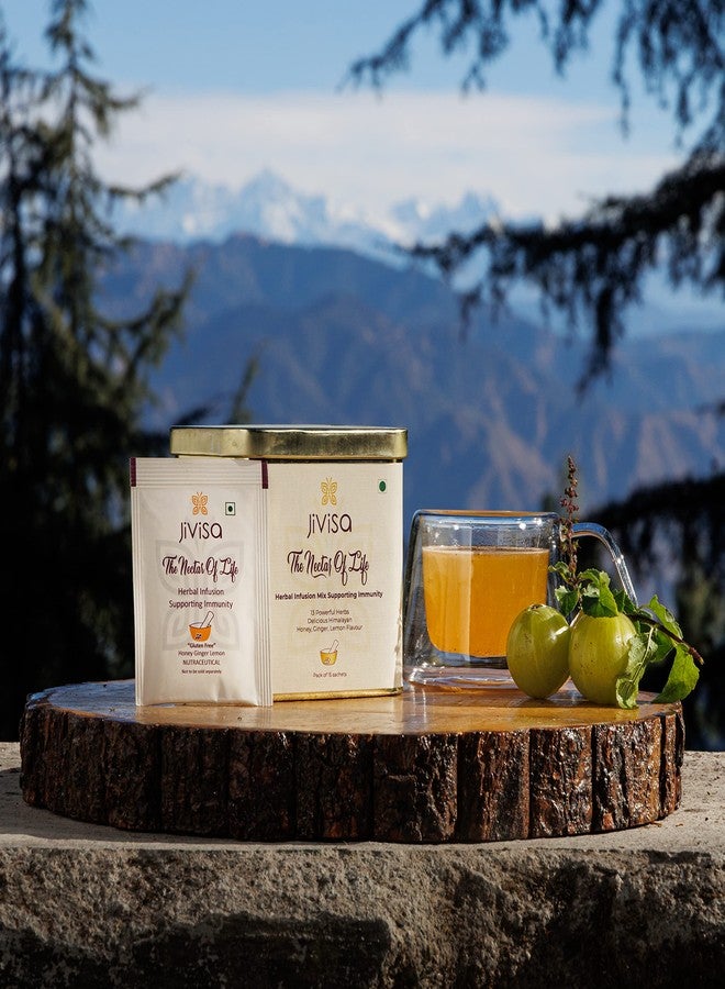 JiViSa The Nectar of Life Herbal Infusion Mix - 13 Powerful Herbs with Honey, Ginger & Lemon Flavour | Immunity Booster Kadha Tea Mix | Sugar-Free Diabetic Friendly Herbal Drink (75 g Tin Pack) - Image 2