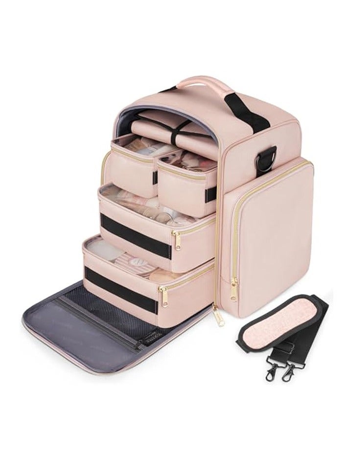 عام حقيبة مكياج سفر، حقيبة تخزين مع 4 صناديق قابلة للإTween، منظم مجوهرات، حقيبة مكياج متعددة الأغراض للتخزين. - Image 1