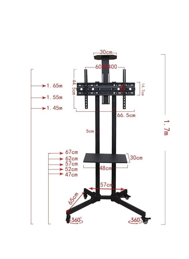 Mobile TV Stand, TV Cart with Mount on Lockable Wheels and 2 Trays for 32-65inch LED and LCD Screen (32-65in with 2 trays) - Image 4