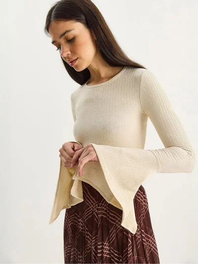 Bianco Lucci LUCCI Slim Fit Crew Neck Long Sleeve Blouse
