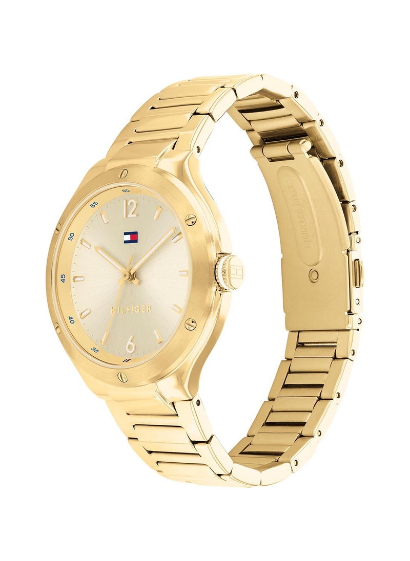 TOMMY HILFIGER - TOMMY HILFIGER NAOMI WOMEN's LIGHT CHAMPAGNE DIAL, IONIC THIN GOLD PLATED 2 STEEL WATCH - 1782477 - Image 1