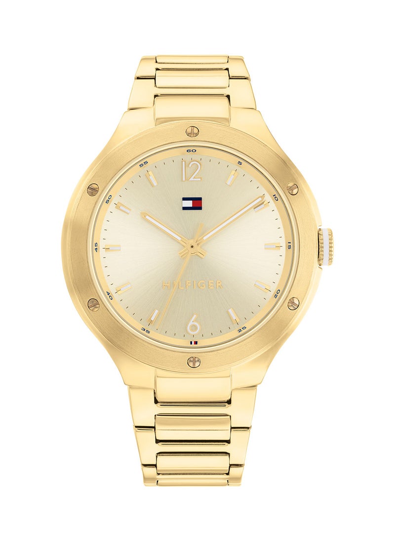 TOMMY HILFIGER - TOMMY HILFIGER NAOMI WOMEN's LIGHT CHAMPAGNE DIAL, IONIC THIN GOLD PLATED 2 STEEL WATCH - 1782477 - Image 1