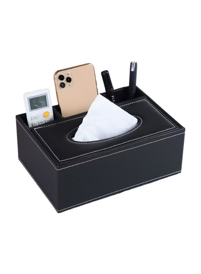 حامل علبة مناديل من الجلد الصناعي عالي الجودة باللون الأسود مع غطاء، موزع مناديل ورقية مستطيل الشكل، غطاء علبة مناديل مزخرفة للمنزل والمكتب والسيارة (أسود) - Image 2