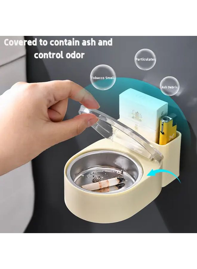 No Drill Adhesive Mount Ashtray With Lid And Lighter Holder White Transparent Black Cover Space Saving Bathroom Shelf Over The Toilet Storage Organizer Combo - Image 4