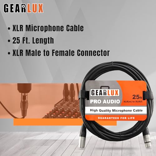 Gearlux XLR Microphone Cable, Fully Balanced, Male to Female, 25 Feet - 3 Pack - Image 2