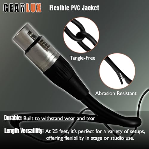 Gearlux XLR Microphone Cable, Fully Balanced, Male to Female, 25 Feet - 3 Pack - Image 5