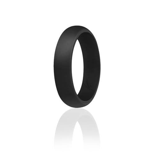 ROQ Silicone Rubber Wedding Ring for Women, Dome Solid Glitter & Metallic, Rubber Silicone Wedding Band, Anniversary Rings, Promise Ring, 5.5mm Wide 2mm Thick, Single, Black, Size 9 - Image 1
