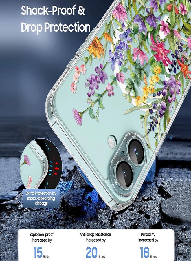 OOK Magnetic for iPhone 16 Case Clear [Compatible with MagSafe] Floral Design with Full Camera Protection Colorful Wild Flowers Rattan Pattern Shockproof Slim Fit (6.1") - Image 2