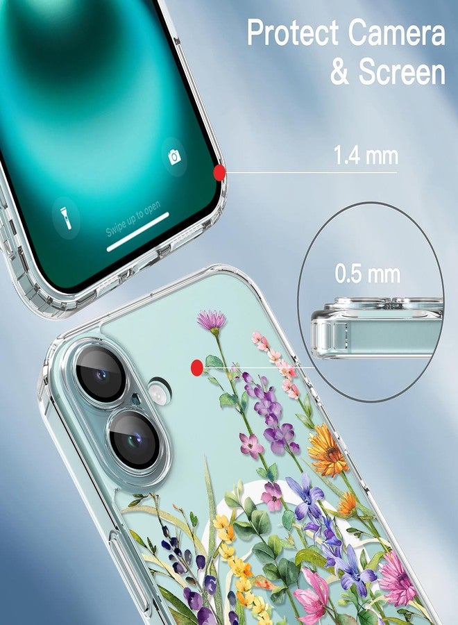 OOK Magnetic for iPhone 16 Case Clear [Compatible with MagSafe] Floral Design with Full Camera Protection Colorful Wild Flowers Rattan Pattern Shockproof Slim Fit (6.1") - Image 3