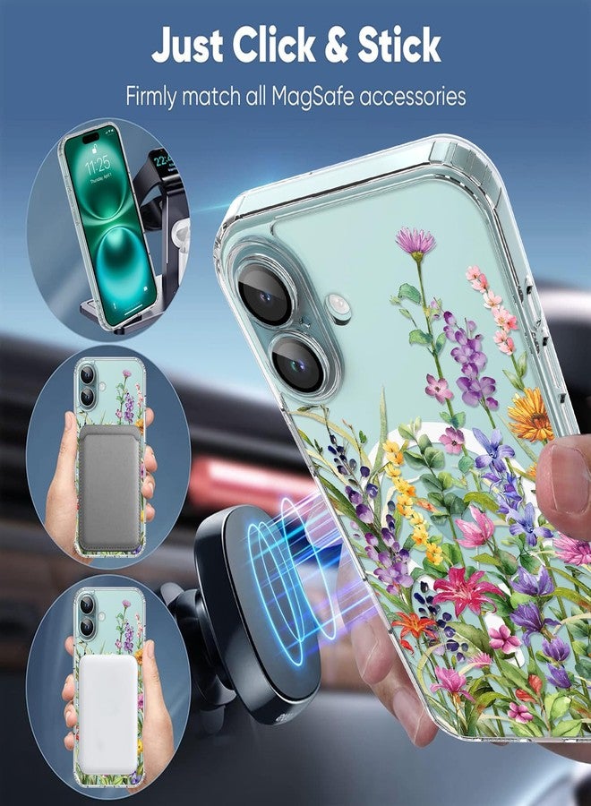OOK Magnetic for iPhone 16 Case Clear [Compatible with MagSafe] Floral Design with Full Camera Protection Colorful Wild Flowers Rattan Pattern Shockproof Slim Fit (6.1") - Image 4