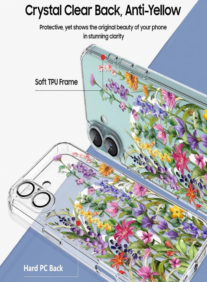 OOK Magnetic for iPhone 16 Case Clear [Compatible with MagSafe] Floral Design with Full Camera Protection Colorful Wild Flowers Rattan Pattern Shockproof Slim Fit (6.1") - Image 5