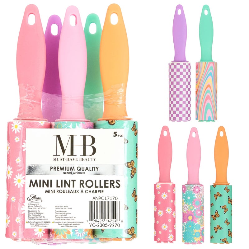 Expressions 5pc Mini Lint Rollers Value Pack - Colorful Compact Mini Lint Roller for Travel, Household Essentials Pet Hair Removal Tool & Lint Removers for Clothing (Retro) - Image 1