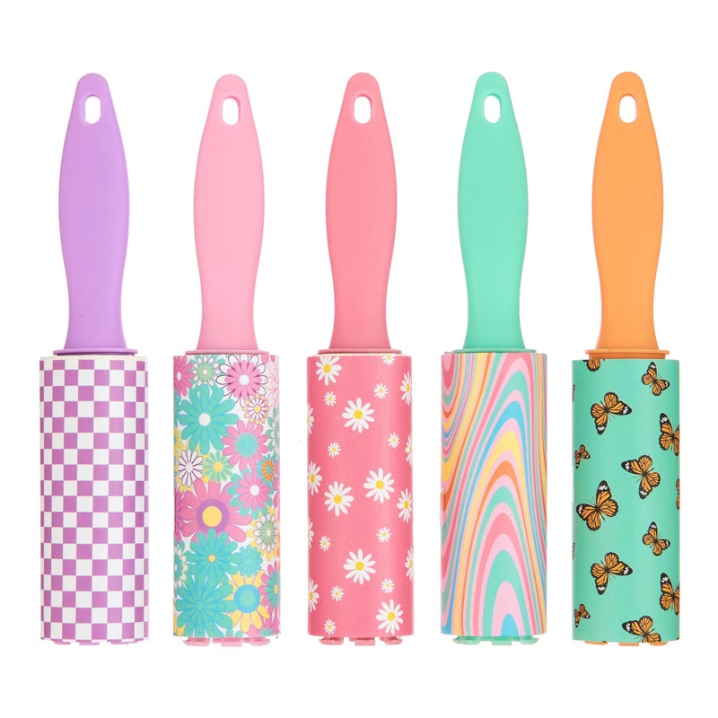 Expressions 5pc Mini Lint Rollers Value Pack - Colorful Compact Mini Lint Roller for Travel, Household Essentials Pet Hair Removal Tool & Lint Removers for Clothing (Retro) - Image 2