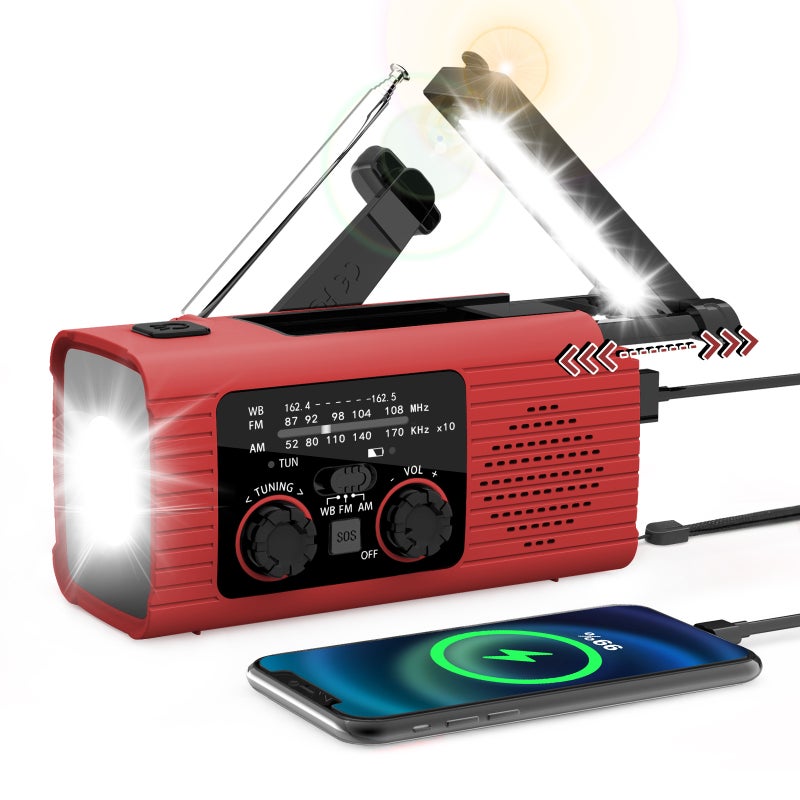 Emergency Stereo Hand-Crank Solar Radio for Outdoor Use