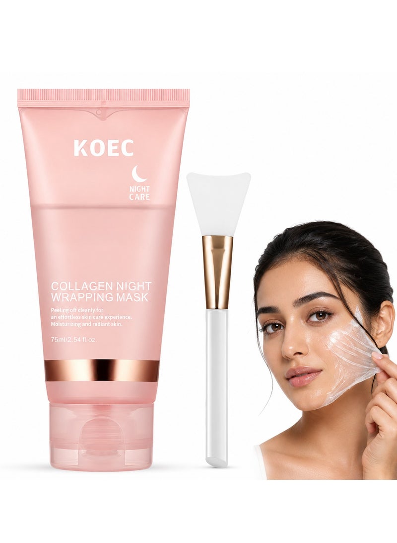 KOEC Collagen Overnight Wrapping Peel Off Facial Mask Pack - Elasticity & Hydration Care, Reduces Sagging & Dullness - Hydrolyzed Collagen For Glowing Skin - Korean Skin Care - Image 1