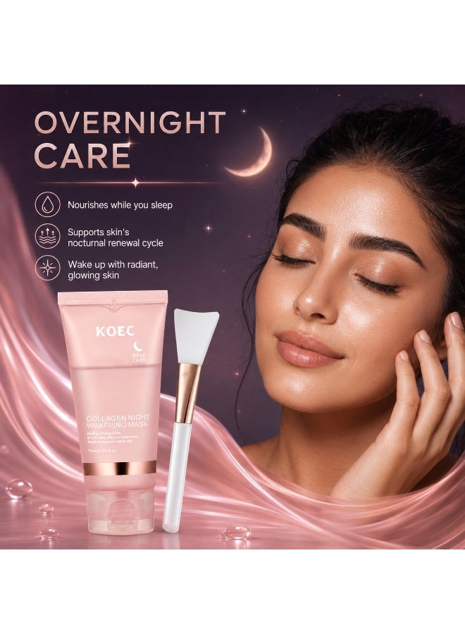 KOEC Collagen Overnight Wrapping Peel Off Facial Mask Pack - Elasticity & Hydration Care, Reduces Sagging & Dullness - Hydrolyzed Collagen For Glowing Skin - Korean Skin Care - Image 4