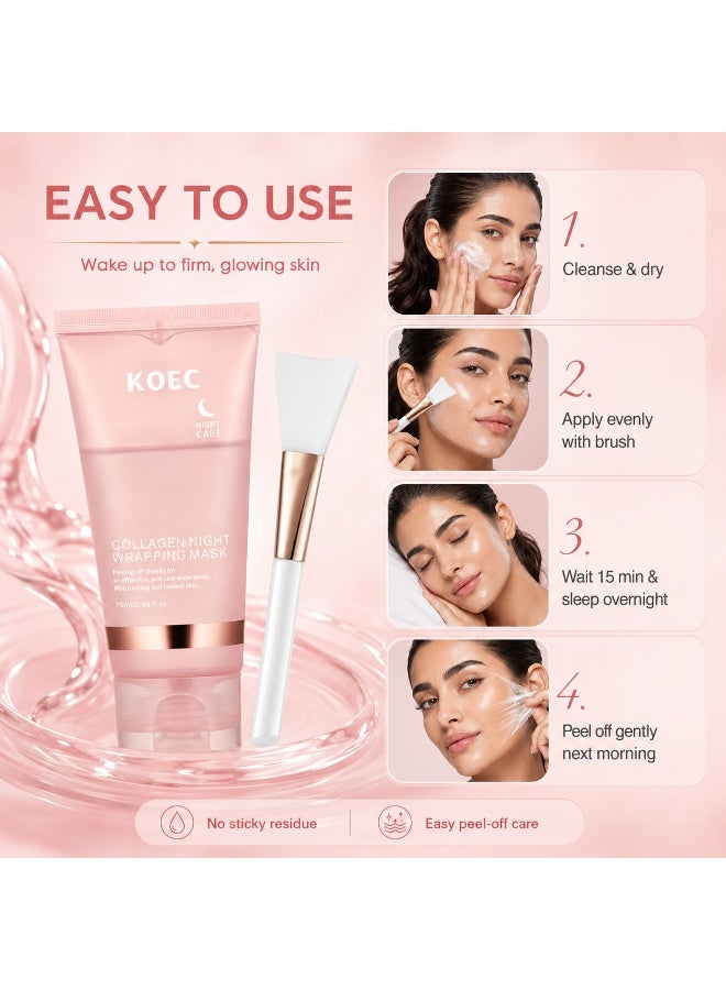 KOEC Collagen Overnight Wrapping Peel Off Facial Mask Pack - Elasticity & Hydration Care, Reduces Sagging & Dullness - Hydrolyzed Collagen For Glowing Skin - Korean Skin Care - Image 5