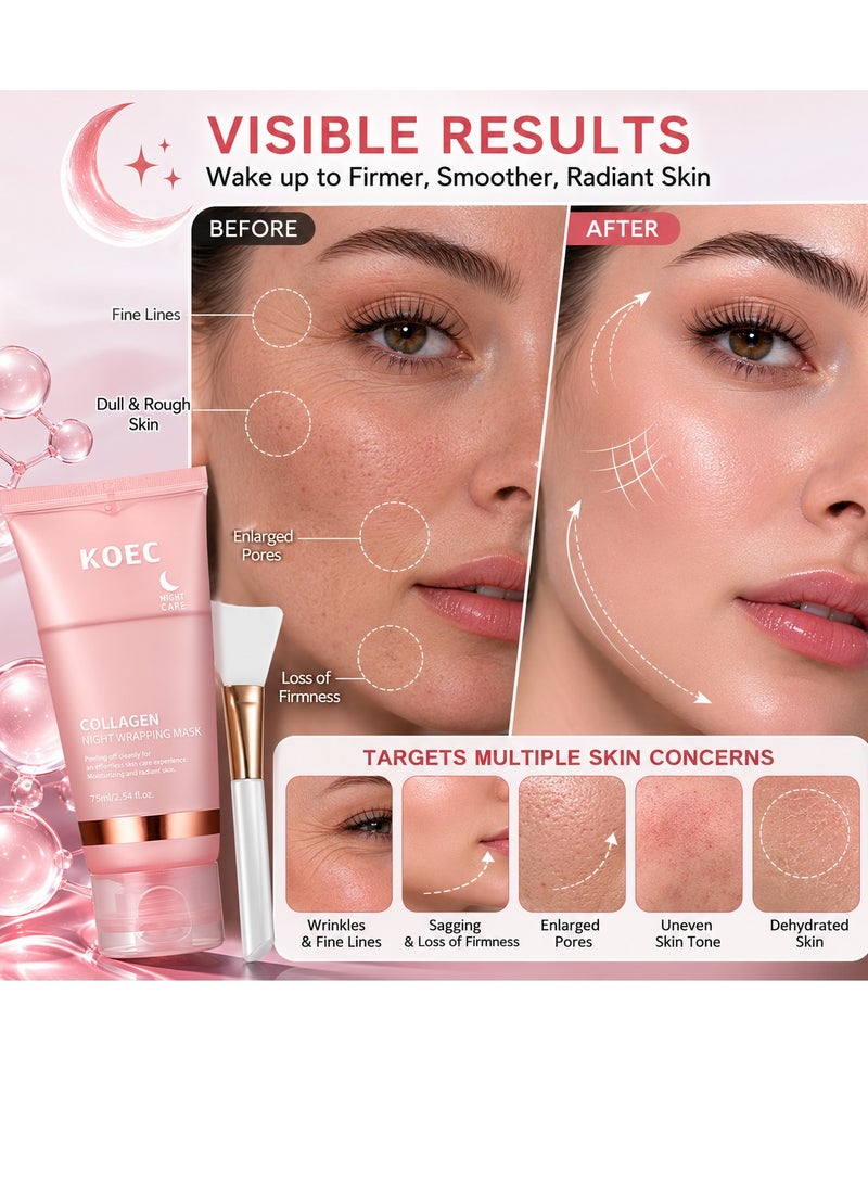 KOEC Collagen Overnight Wrapping Peel Off Facial Mask Pack - Elasticity & Hydration Care, Reduces Sagging & Dullness - Hydrolyzed Collagen For Glowing Skin - Korean Skin Care - Image 3