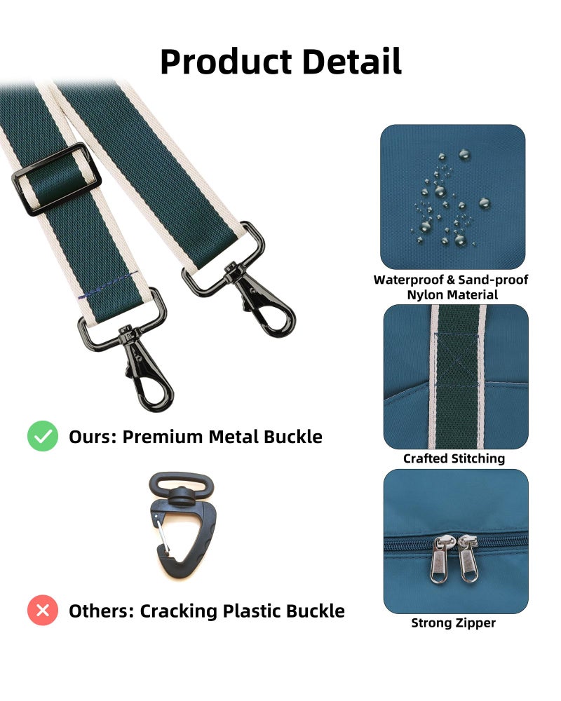 WALNEW حقيبة دفل للسفر من WALNEW، حقيبة سفر لليلة واحدة للنساء والرجال، حقيبة رياضية قابلة للطي ومقاومة للماء مع حزام كتف قابل للفصل وجزء مبلل (أزرق طاووس) - Image 5