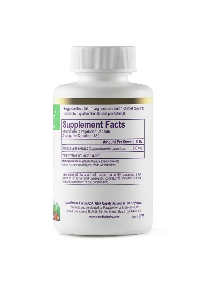Paradise Herbs - Banaba Leaf Extract 250Mg Vegan Supplement Non Gmo Gluten Free 180 Vegetarian Capsules - Image 1