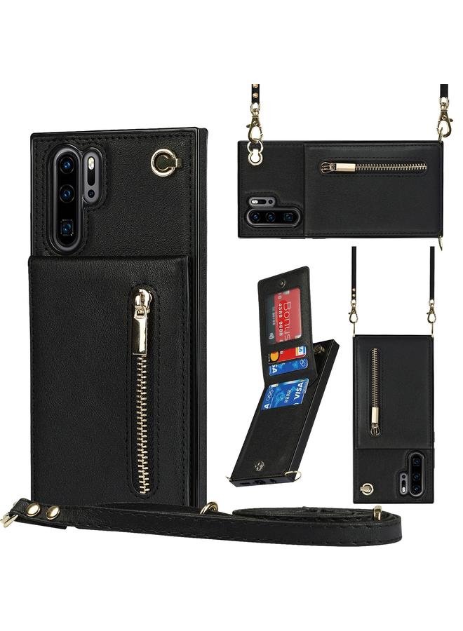 Case For Huawei P30 Pro Cross-body Zipper Square TPU+PU Back Cover Case with Holder & Card Slots & Wallet & Strap  - Image 1