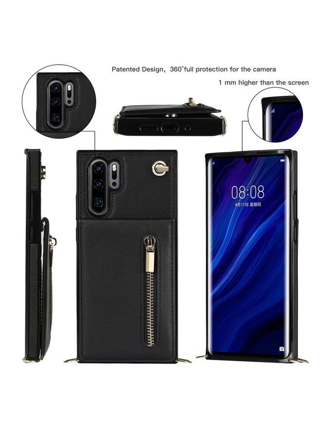 Case For Huawei P30 Pro Cross-body Zipper Square TPU+PU Back Cover Case with Holder & Card Slots & Wallet & Strap  - Image 2